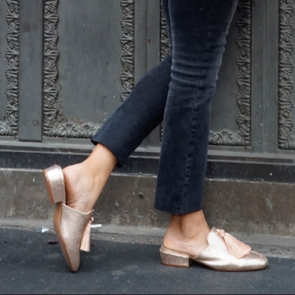 Champagne Leather Chic Tassels Slip On Mule - Picture 2 of 5